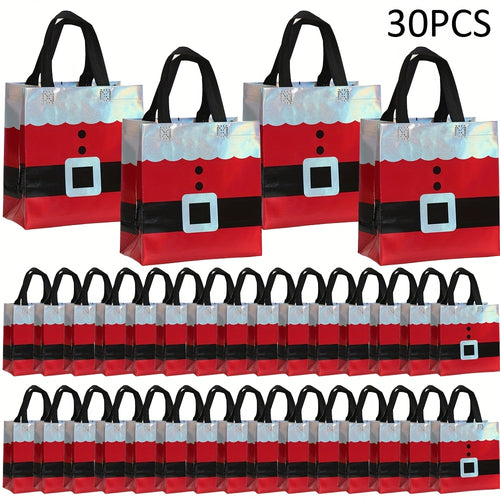 30-piece Set, Christmas Gift Bags With Handles, Laser Element Design, Santa Claus Pattern, Party Tote Gift Bags, Non-woven Fabric Bags, Shopping Bags For Malls, Holiday Party Gift Packaging Bags