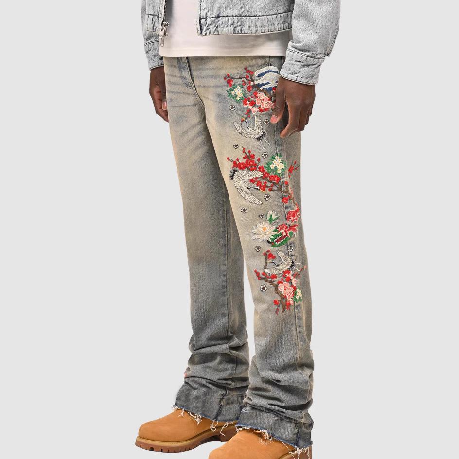 Men's Straight-Leg Denim Pants, European And American Street Style