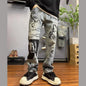 Retro Blue Skinny Jeans High Street Graffiti Printing Loose