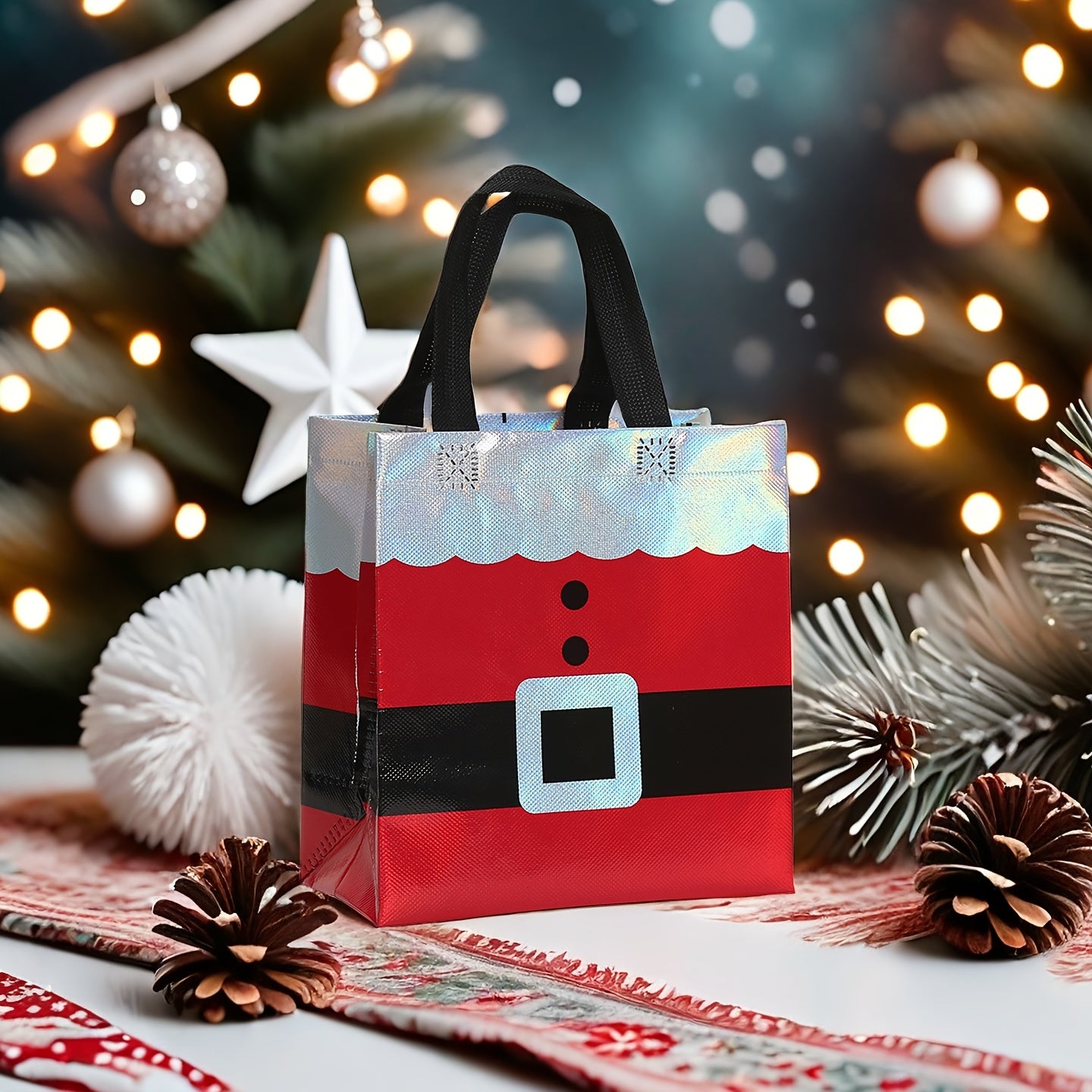 30-piece Set, Christmas Gift Bags With Handles, Laser Element Design, Santa Claus Pattern, Party Tote Gift Bags, Non-woven Fabric Bags, Shopping Bags For Malls, Holiday Party Gift Packaging Bags