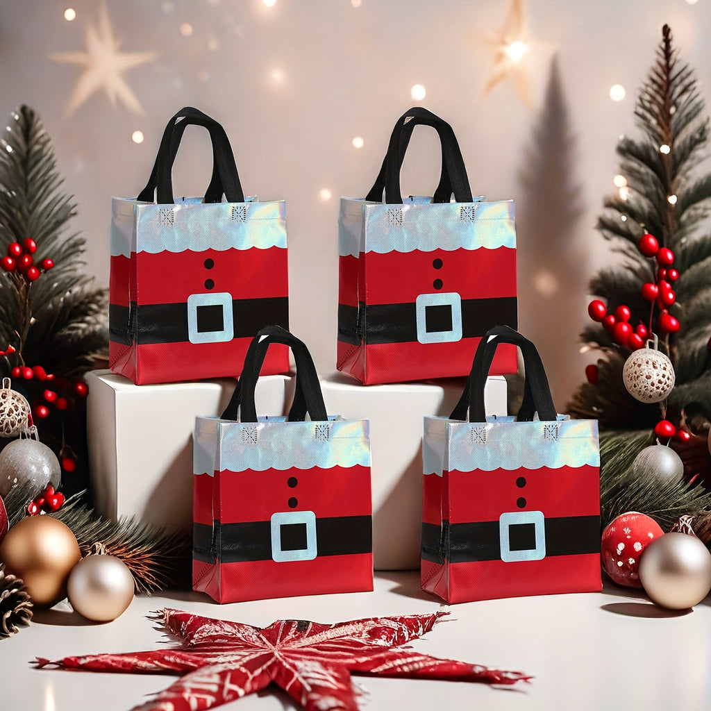 30-piece Set, Christmas Gift Bags With Handles, Laser Element Design, Santa Claus Pattern, Party Tote Gift Bags, Non-woven Fabric Bags, Shopping Bags For Malls, Holiday Party Gift Packaging Bags