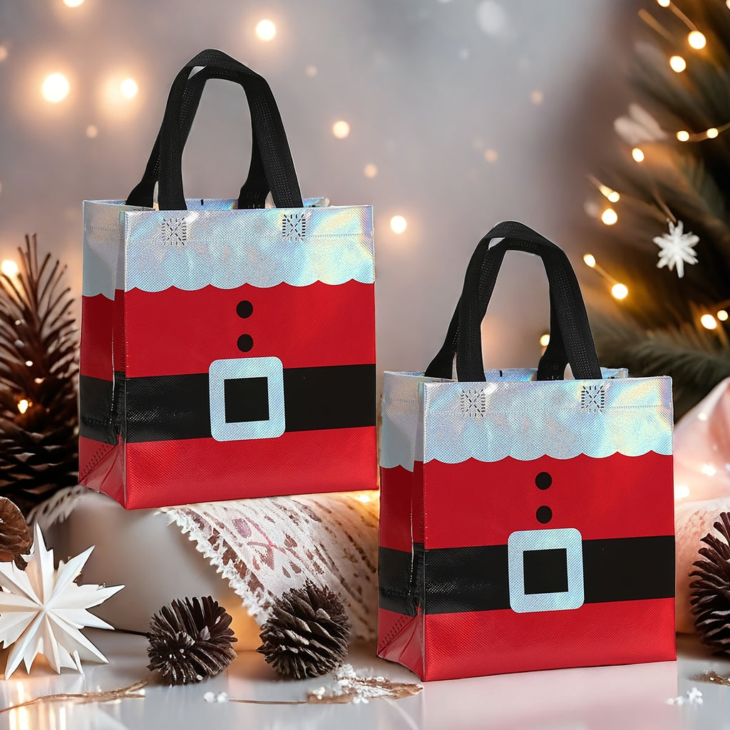 30-piece Set, Christmas Gift Bags With Handles, Laser Element Design, Santa Claus Pattern, Party Tote Gift Bags, Non-woven Fabric Bags, Shopping Bags For Malls, Holiday Party Gift Packaging Bags