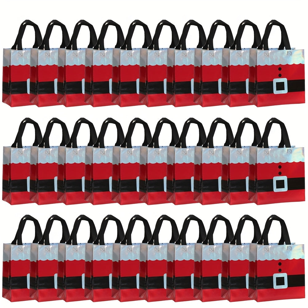 30-piece Set, Christmas Gift Bags With Handles, Laser Element Design, Santa Claus Pattern, Party Tote Gift Bags, Non-woven Fabric Bags, Shopping Bags For Malls, Holiday Party Gift Packaging Bags
