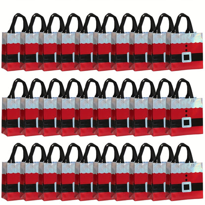 30-piece Set, Christmas Gift Bags With Handles, Laser Element Design, Santa Claus Pattern, Party Tote Gift Bags, Non-woven Fabric Bags, Shopping Bags For Malls, Holiday Party Gift Packaging Bags